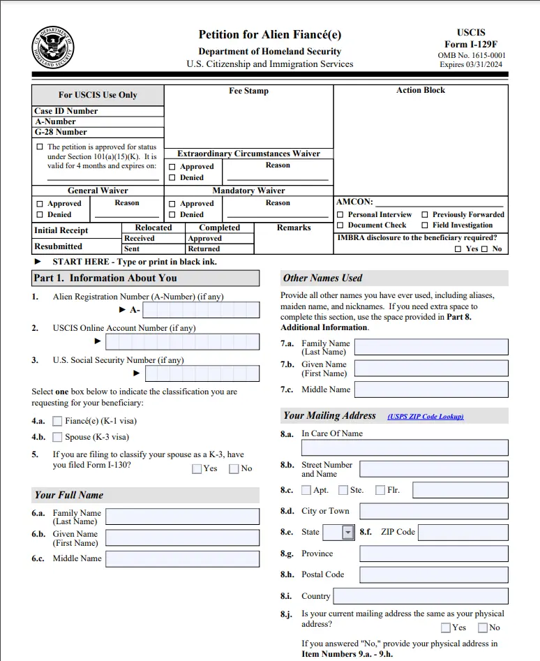 Noa1 K1 Visa form